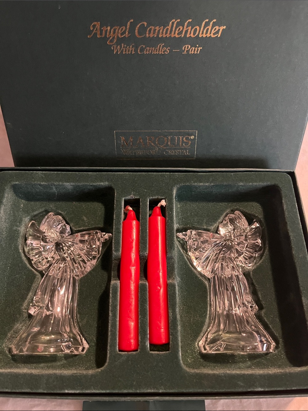 Marquis By Waterford Crystal Angel Candleholders W/box Figurines 4”
